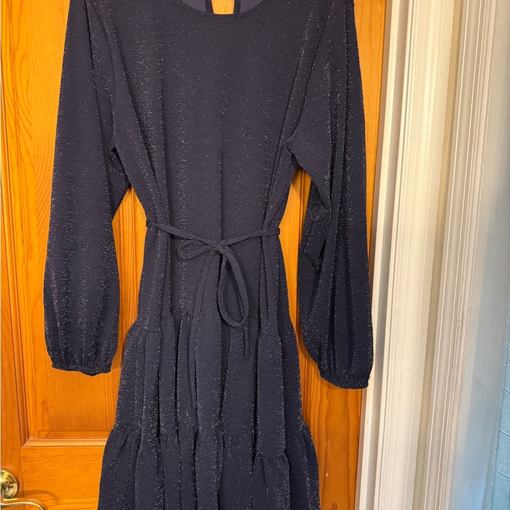 Maurices Navy Long Sleeve Dress with Tie Waist